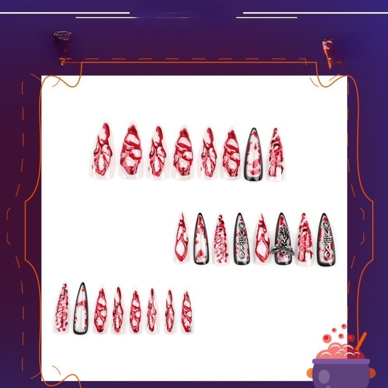 24Pcs-Blood Print Thorn Angel Stiletto Press on Nails Gothic Horror Fake Nails gallery