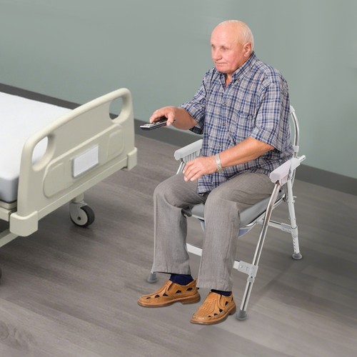 150kg/330.69 lbs Foldable Toilet Chair w/ Padded Seat Plate and Toilet Bucket