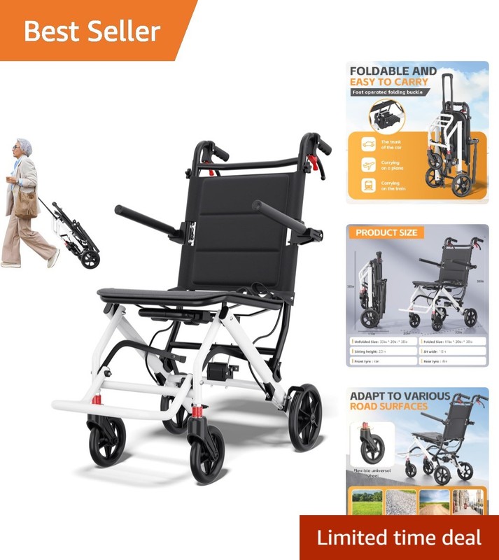 Folding Aluminum Wheelchair with Locking Hand Brakes – Perfect for Adults & Kids