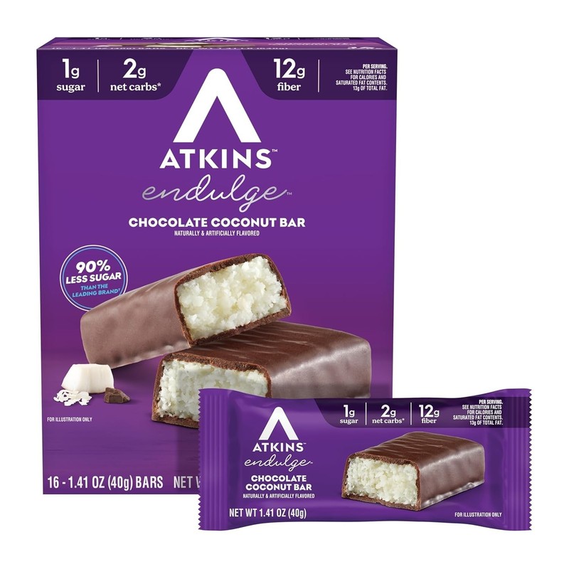 Atkins Endulge Chocolate Coconut Flavored Snack Bar, 1g Sugar, 12g Fiber, Low... gallery