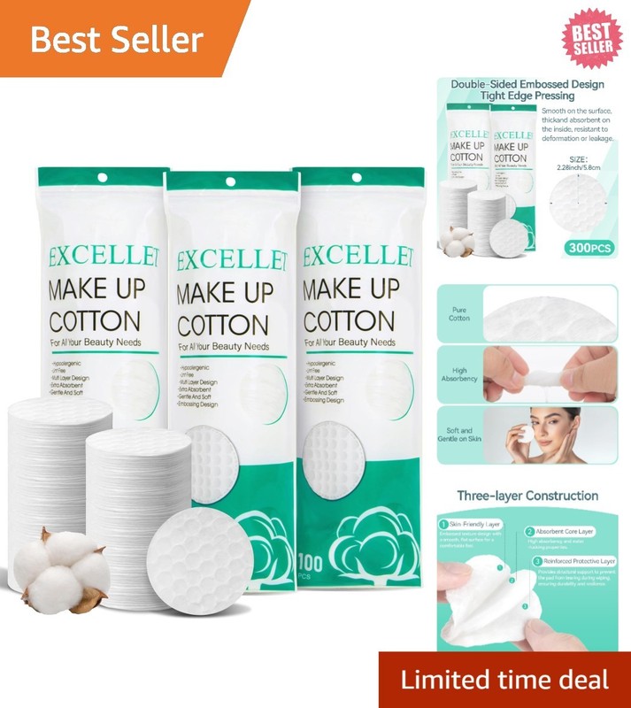300PCS Cotton Rounds Bulk – Soft Lint Free Cotton Pads for Face