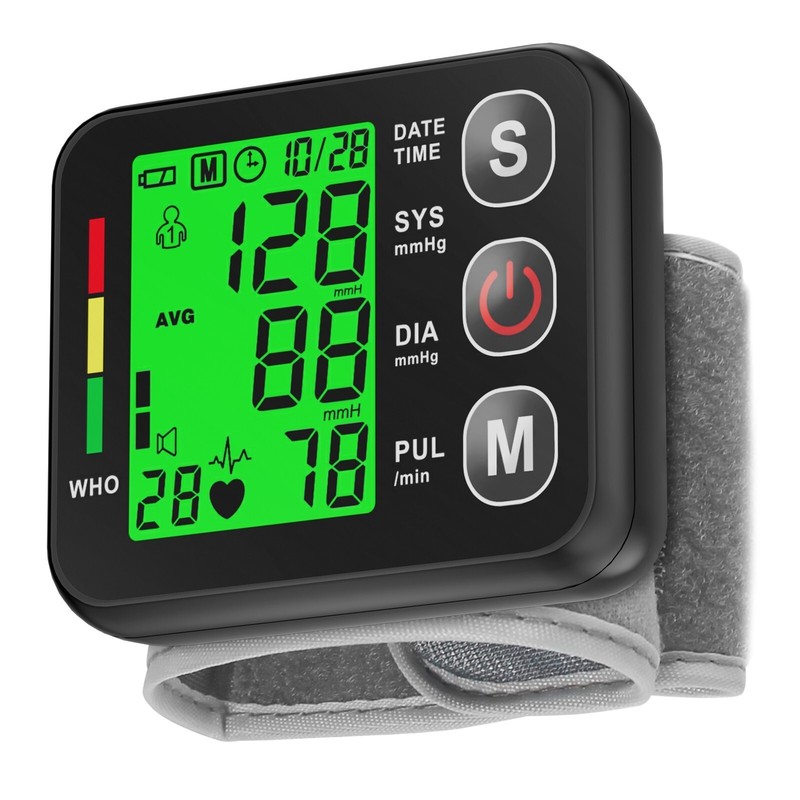 Wrist Blood Pressure Monitor Backlit LCD Screen Automatic Heart Rate BP Machine