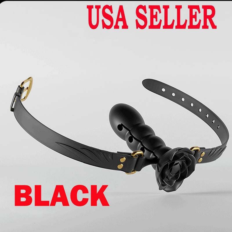 Black – Adjusting Bondage Deep Throat Mouth Plug Leather Mouth Ball Gag Flirt US
