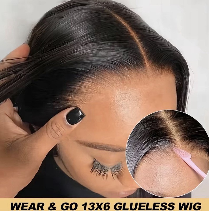 13x6 Glueless 14 inch Lace Front Wig Straight Black C-Part Free-Part Women gallery