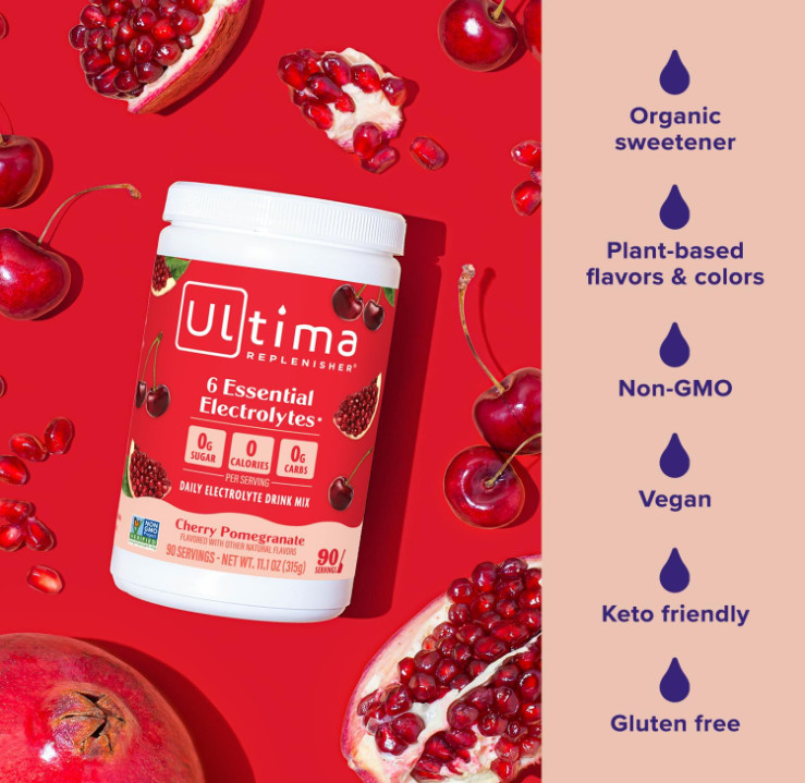 Ultima Replenisher Electrolyte Powder, Cherry Pomegranate, 90 Servings gallery