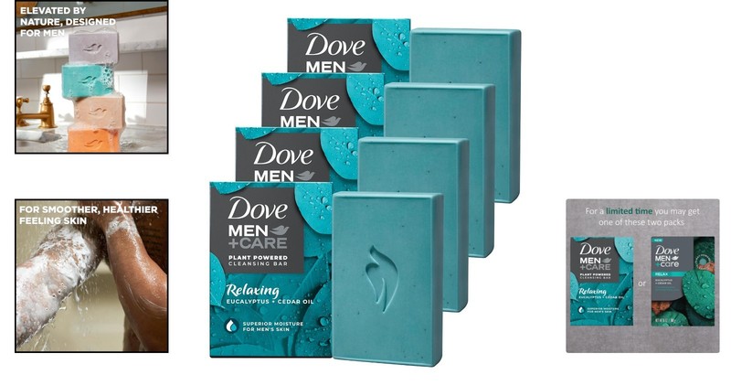 Dove Men Care Eucalyptus & Cedar Oil Cleansing Bar - 4 Pack of 5 oz Bars gallery