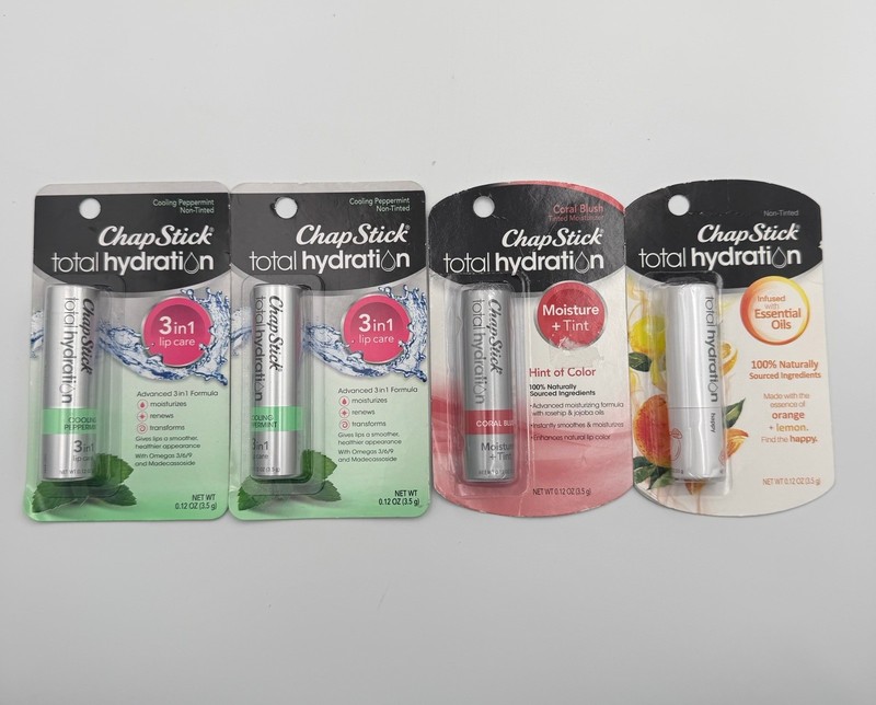 (4) ChapStick Total Hydration Lip Balm Cooling Peppermint Coral Blush