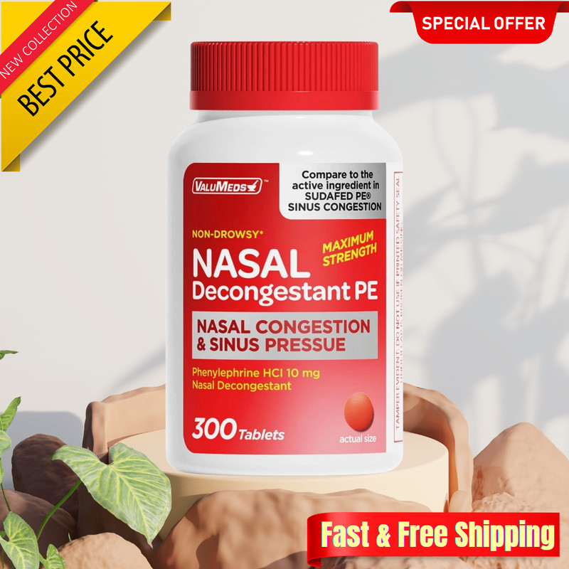 Nasal Decongestant PE Phenylephrine Hcl 10Mg Tablets (Bulk 300 Count) Non-Drowsy