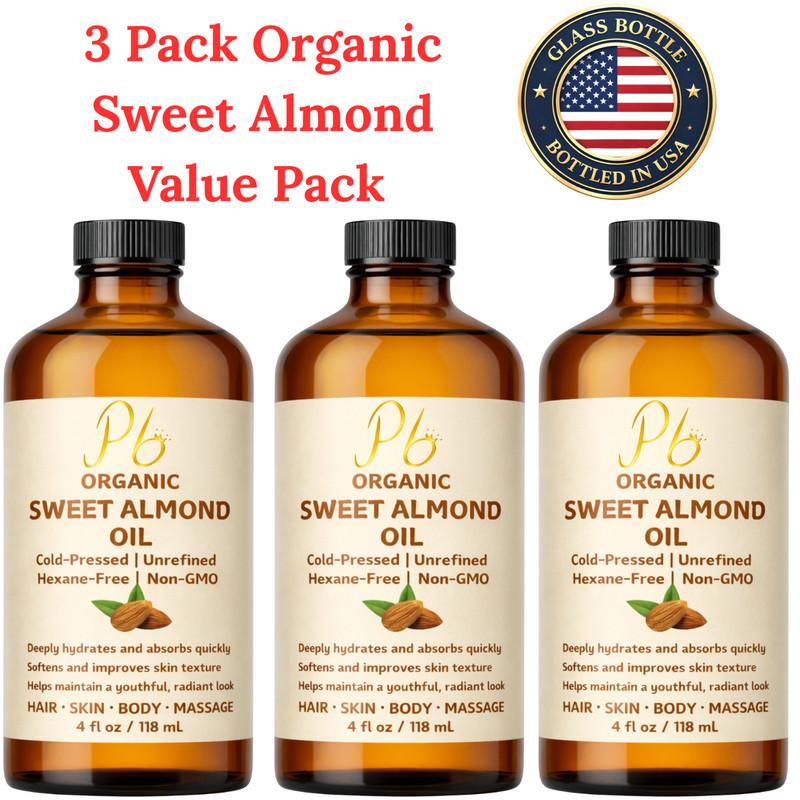 3 Pack Organic Sweet Almond Oil 4 fl oz Each (3 x 4oz) Value Pack