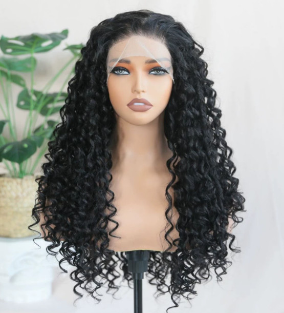 13*6 Inches Lace Front Kinky Curly Black Heat Resistant Fiber Wigs Women Soft