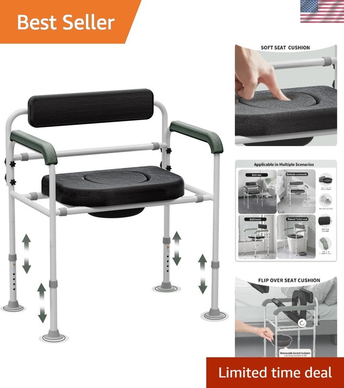 Heavy-Duty Adjustable Bedside Commode Chair with Drop Arm & Padded Backrest