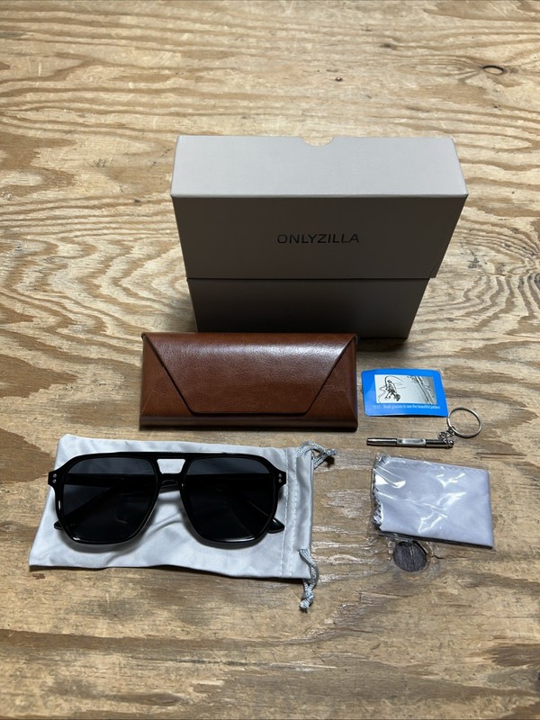ONLYZILLA Retro Black Sunglasses Black Lens UV400 w/ Case