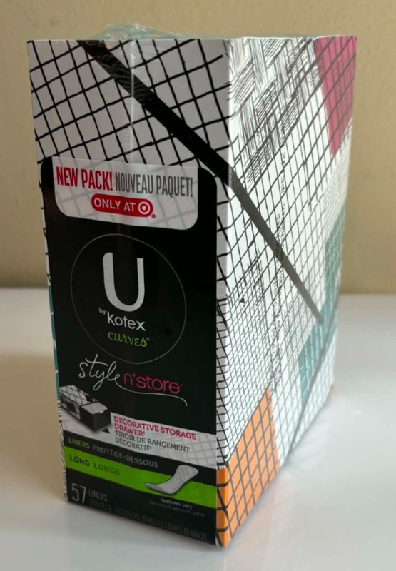 U by Kotex Curves Style N Store Liners Long Length 57 Liners w Decorative Drawer