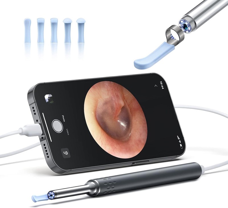 Ear Wax Removal Kit 1080P HD Otoscope with Light Camera 6 Ear Spoon for iPhone