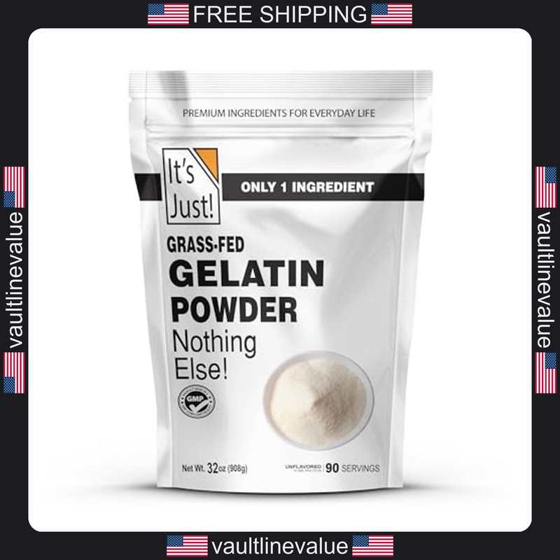 It’s Just – 100% Gelatin Powder (2lb) Unflavored Heavy Metal Tested Non-GMO 32oz