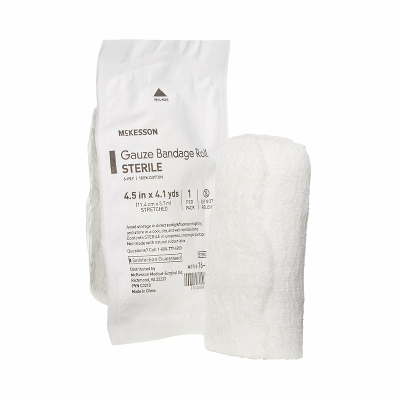 McKesson Fluff Bandage Gauze Roll Sterile White 4.5″x4-1/10 yd 16-4264 12 Rolls