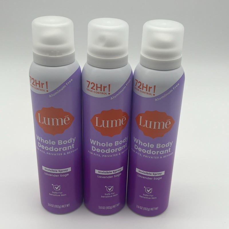 3 PACK Lume Whole Body Women’s Invisible Spray Deodorant Lavender Sage Sealed