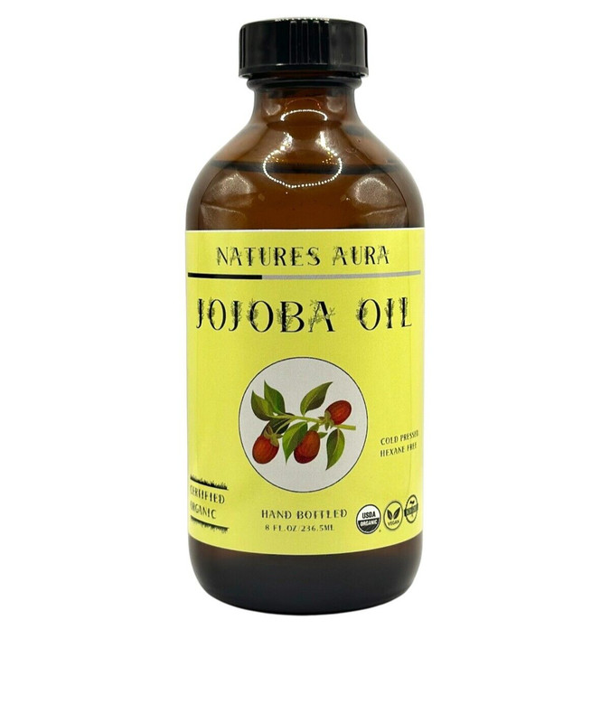 Natures Aura Organic Golden Jojoba Oil – Glass (8 Oz) | Cold Pressed, Pure, Hair