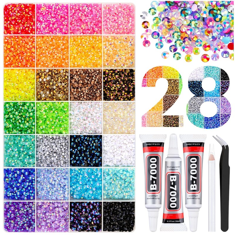 Luxury 38000Pcs Heptagon Jelly Rhinestones Bedazzling Kit with Tweezers & Glue