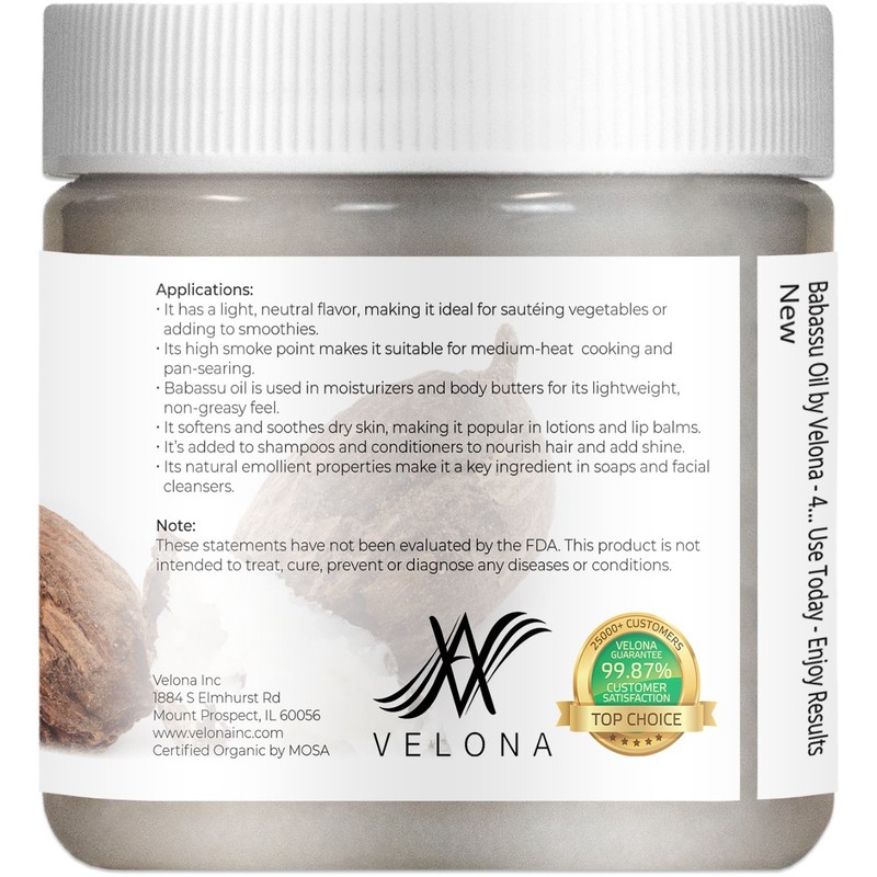Velona Babassu Oil USDA Certified Organic 4 oz Food, Cosmetic Grade Cold Pressed gallery