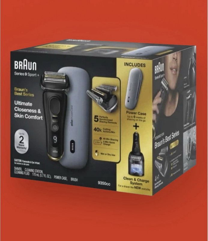 BRAUN Series 9 Sport + 9350CC Wet & Dry Clean & Charge System & POWER CASE NEW