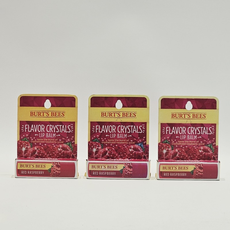 Sets Of Three Burt’s Bees Flavor Crystals 100% Natural Lip Balm, Red Raspberry.