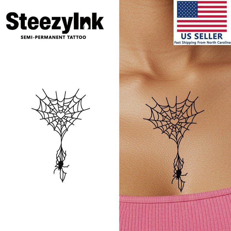 SteezyInk temporary tattoo Spider Web Love last upto 2 weeks 3 x 6 inch