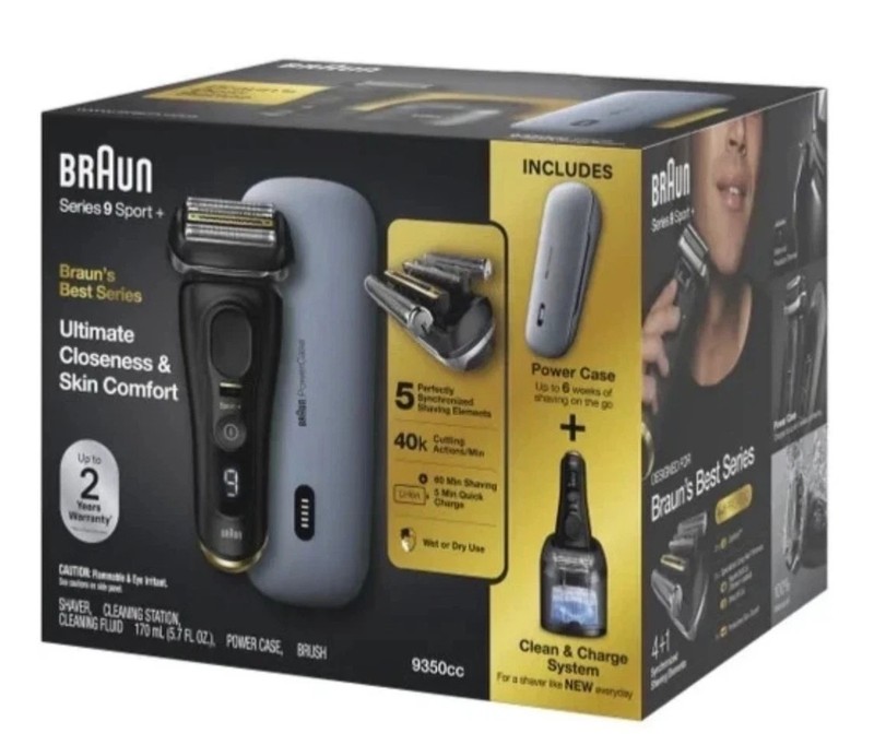 BRAUN Series 9 Sport Shaver Wet & Dry Clean + Charge System & POWER CASE 9350CC