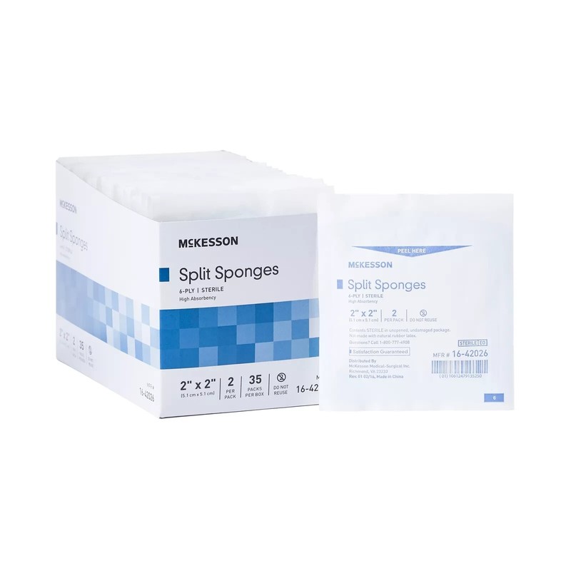2 PK McKesson 6-Ply I.V. Drain Sponge Split Dressing Sterile Square 2 X 2″ 70 Ct