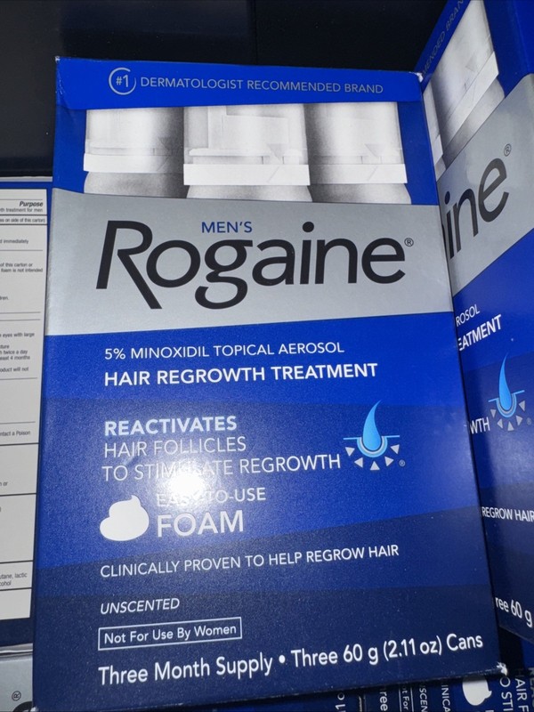 Men’s ROGAINE 5% Minoxidil Unscented Foam Hair Regrowth Treatment – Pack of 3