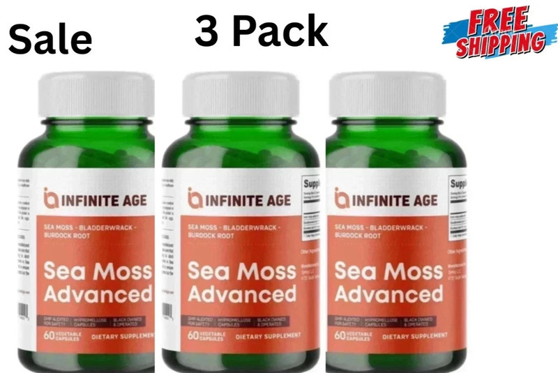 3 Pack INFINITE AGE Sea Moss Advanced 1250mg Superfood, High-Potency 60 Capsule