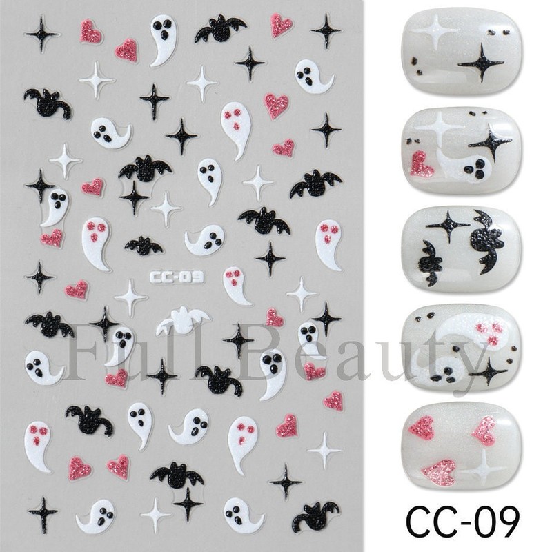 4Pcs Glow in The Dark Halloween Glitter Nail Decals Ghost Spider Web Skull NH30 gallery