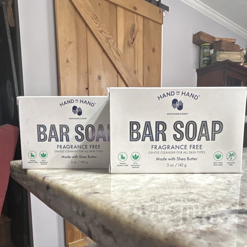 Hand in Hand Fragrance-Free Bar Soap 5 oz, No Palm Oil, 2-Pack