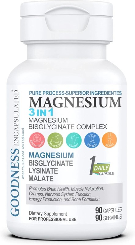 Magnesium 3 in 1 Bisglycinate Complex, from GOODNESS ENCAPSULATED.