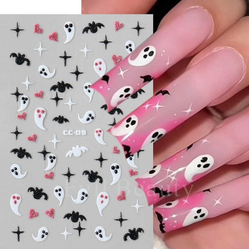 4Pcs Glow in The Dark Halloween Glitter Nail Decals Ghost Spider Web Skull NH30 gallery