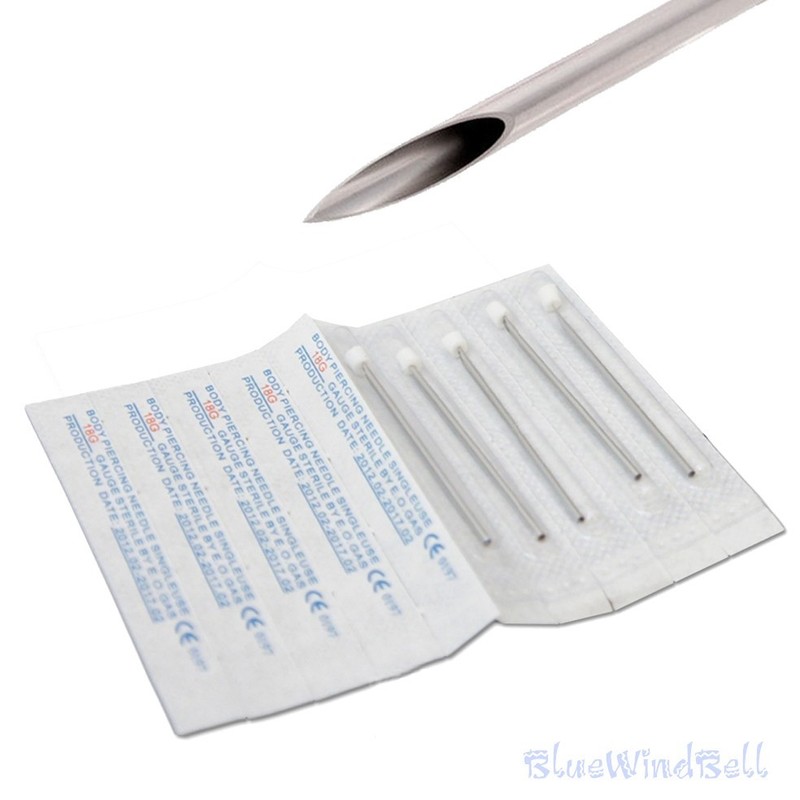 10,30,50 Sterile Body Piercing Needles 10,12,13,14,15,16,18,20G Navel Ear Nose