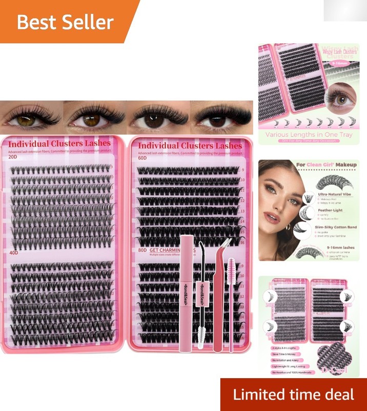 Beginner-Friendly Cluster Lashes Kit with Lash Bond & Tweezers – 9-16mm Sizes