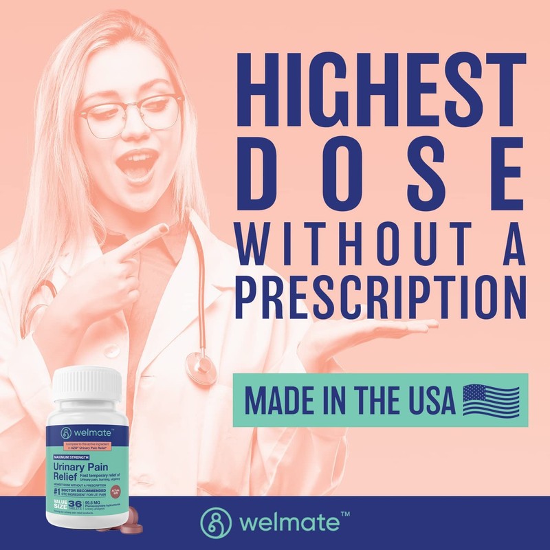 WELMATE UTI Pain Relief, Phenazopyridine HCL 99.5mg 36 Ct Exp 4/27 (Generic Azo) gallery