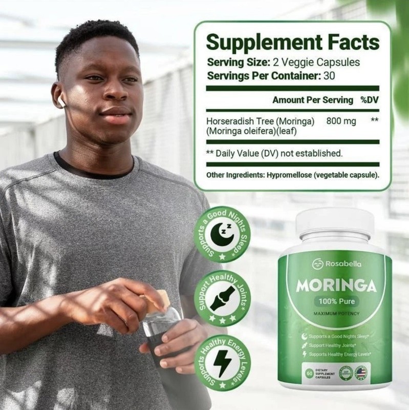 RosabeIIa Capsules-Pure Moringa Powder Energy Skin&Gut Health Superfood exp 3/27 gallery