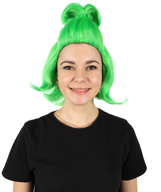 Adult Women’s Green Queen Grinch Wig, Breathable Capless Cap, Flame-Retardant