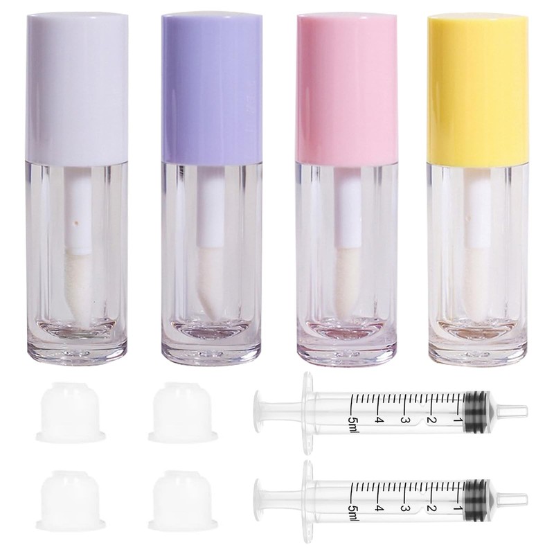 4Pcs Empty Lip Gloss Tubes, 6ml Clear Lip Gloss Tubes with Wand, Plastic Lip …