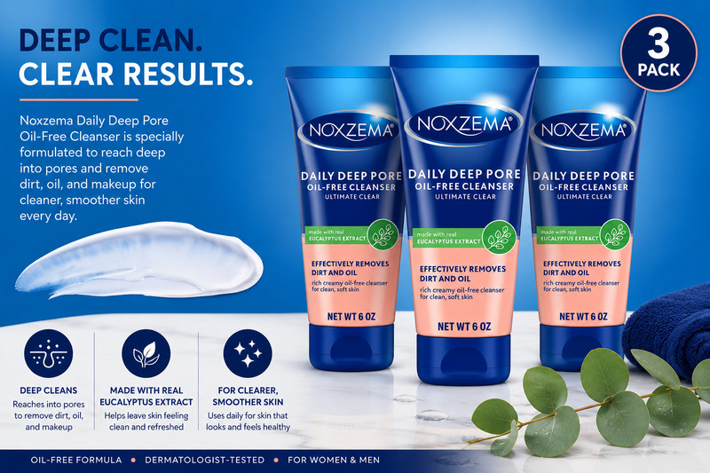Noxzema Ultimate Clear Daily Deep Pore Oil-Free Face Cleanser 6 Oz 3 Pack