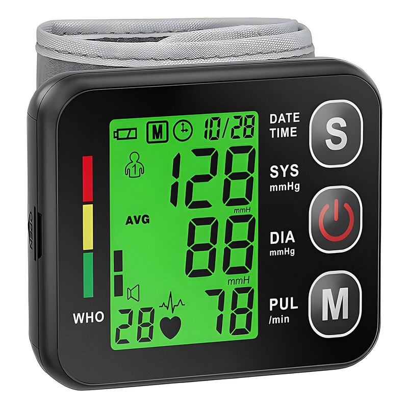 Backlit Blood Pressure Monitor Wrist LCD Screen Automatic Heart Rate BP Machine