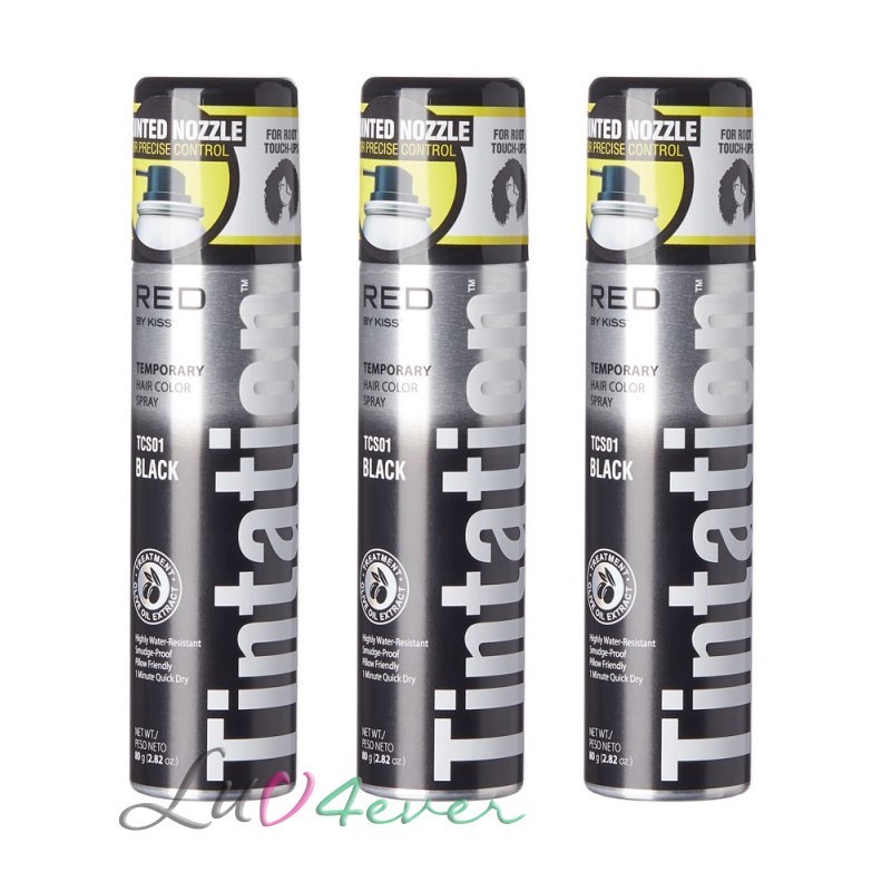 (3 PACKS) Red by KISS Tintation Hair Color Spray 2.82 oz (Black / Darkest Brown)