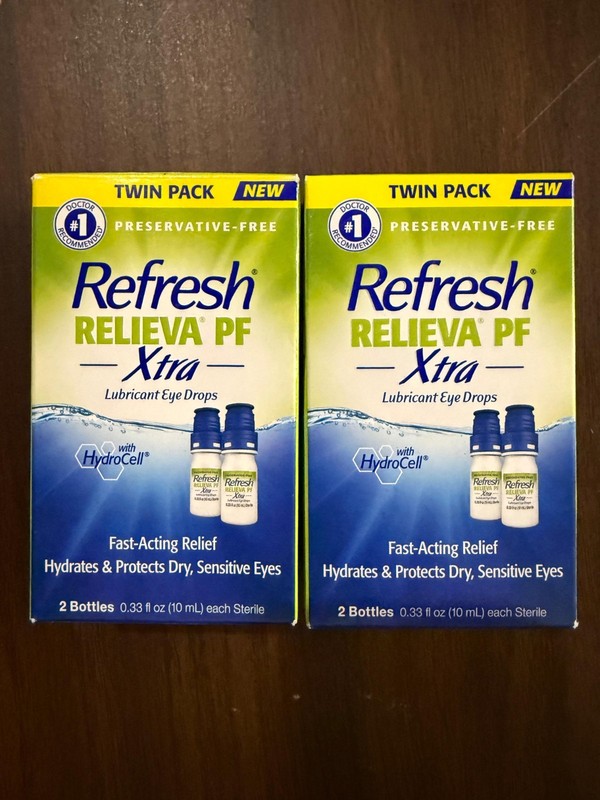 2 REFRESH Relieva PF XTRA Lubricating Eye Drop Twin Pack EXP 5/27