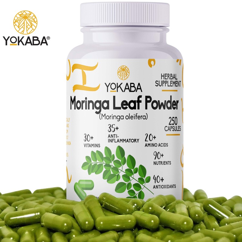 250 Capsules Moringa Oleifera Leaf Powder 5000mg – Organic Herbal Extract YOKABA