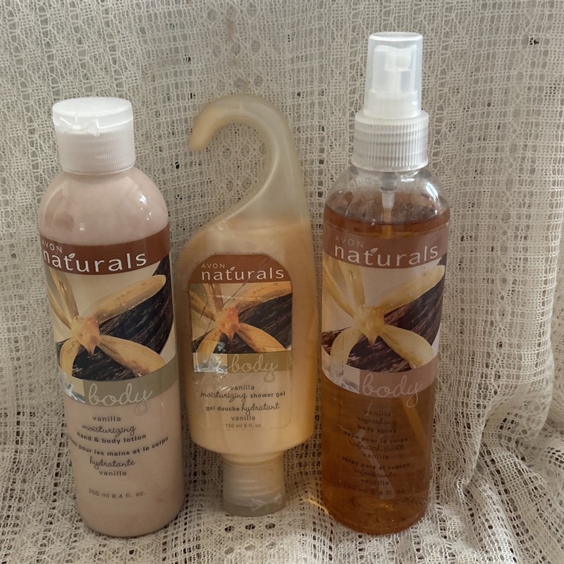 Avon ~ Naturals Vanilla Body Spray , Lotion , And Shower Gel