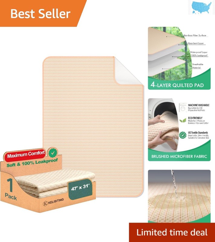 Beige Waterproof Bed Pads 47×31 – Comfortable Reusable Incontinence Protection