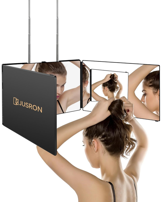 360° Self Hair Cutting Mirror, Anti-Fog HD Glass, Black – No LED – New