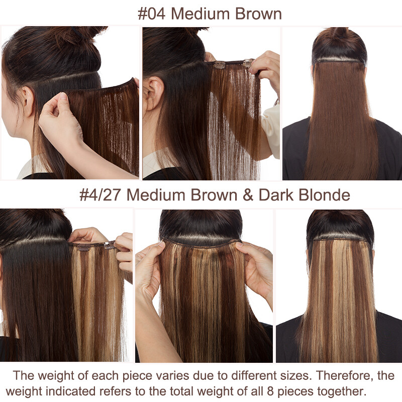 Russian Remy Clip In 100% Real Human Hair Extensions 8PCS 18Clips Full Head gallery